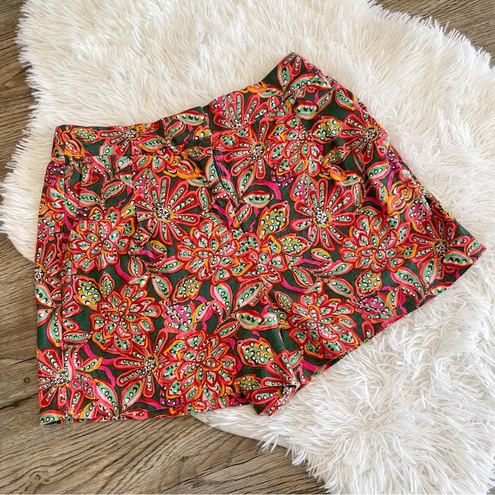 J Crew Shorts Linen Blend Pleated Floral 2 Spring Summer Elastic Stretch